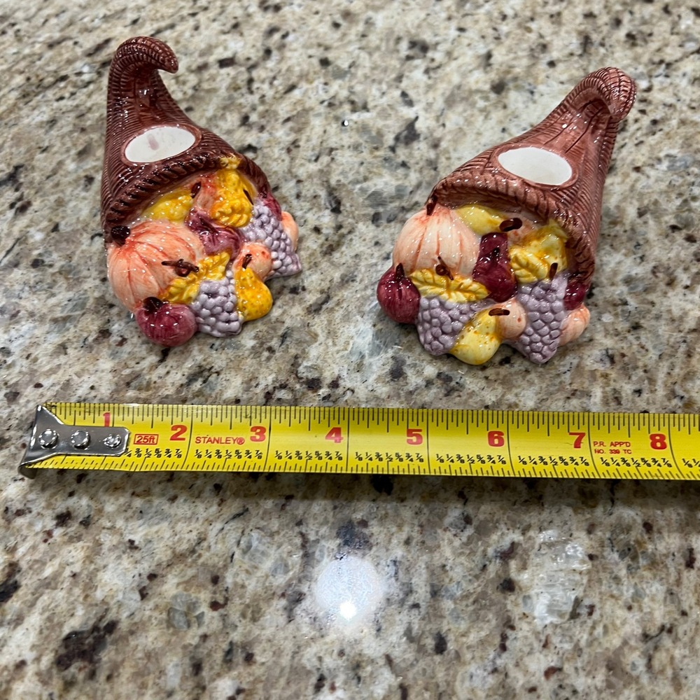 American Greetings Cornucopia Taper Candle Holders Set of 2 Thanksgiving Harvest - Picture 2 of 6